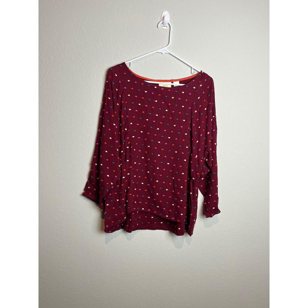 Maeve Anthropologie Blouse Womens Medium Red‎ Embroidered Polka Dot Tunic Top